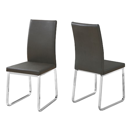 Monarch Specialties Dining Chair, Set Of 2, Side, Upholstered, Kitchen, Dining Room, Pu Leather Look, Grey, Chrome I 1094